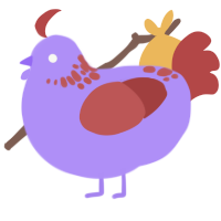Lilac birb, a lilac and red chicken with a neck-speckle pattern