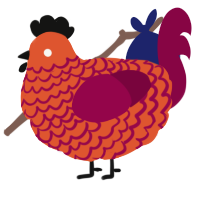 A vermilion and maroon chicken with a lace pattern