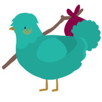 A turquoise chicken with a head pattern