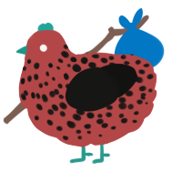 A red and black chicken with a speckle pattern