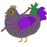Fluorite, a grey and violet chicken with a speckle pattern