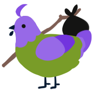 A chartreuse and blurple chicken with a head pattern
