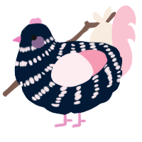 A tumblr and rose chicken with a bar pattern