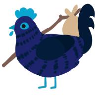 A navy and tumblr chicken with a bar pattern
