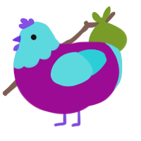 A plum and aqua chicken with a head pattern
