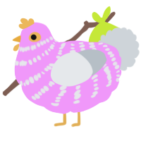 A lavender and mist chicken with a bar pattern