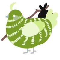 A chartreuse and apple chicken with a bar pattern
