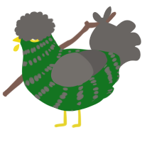 A leaf and grey chicken with a bar pattern