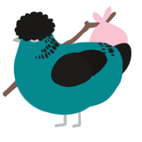 A teal and sable chicken with a neck-band pattern