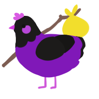A violet and sable chicken with a head pattern
