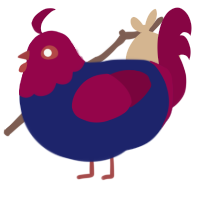 A navy and maroon chicken with a head pattern