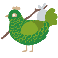 A viridian and chartreuse chicken with a lace pattern