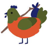 A vermilion and olive chicken with a head pattern