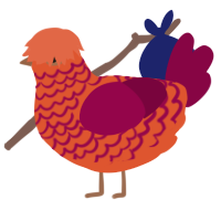 A vermilion and maroon chicken with a lace pattern