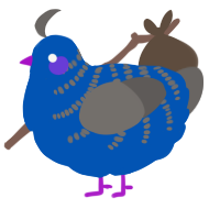 A ultramarine and grey chicken with a half-bar pattern