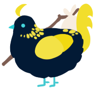 A tumblr and yellow chicken with a neck-speckle pattern
