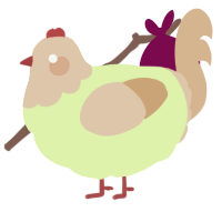 A apple and beige chicken with a head pattern