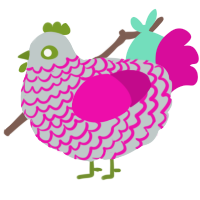 A silver and fuchsia chicken with a lace pattern