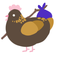 A bark and gold chicken with a neck-speckle pattern
