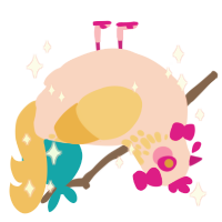 Lambdadelta, a rose and honey chicken with a neck-speckle pattern