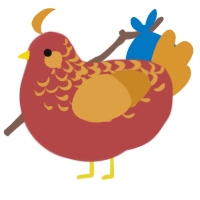 A red and orange chicken with a half-lace pattern