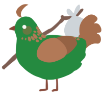 A viridian and brown chicken with a neck-speckle pattern
