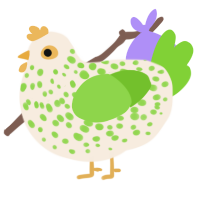 A cream and grass chicken with a speckle pattern
