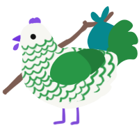 A white and viridian chicken with a lace pattern
