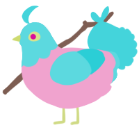 A pink and aqua chicken with a head pattern