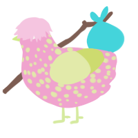 A pink and lemon chicken with a speckle pattern
