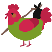A chartreuse and crimson chicken with a head pattern