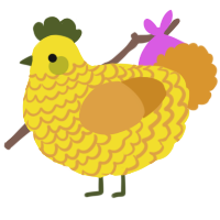 A yellow and orange chicken with a lace pattern