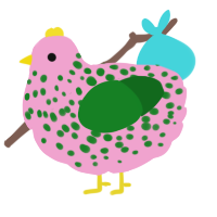 A pink and leaf chicken with a speckle pattern
