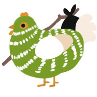 A chartreuse and cream chicken with a bar pattern