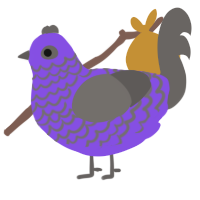 A blurple and grey chicken with a lace pattern