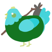 A leaf and aqua chicken with a head pattern