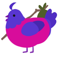 A fuchsia and indigo chicken with a head pattern