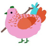 A pink and vermilion chicken with a half-lace pattern
