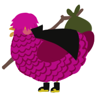 Susie, a fuchsia and maroon chicken with a lace pattern