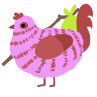 A lavender and red chicken with a bar pattern