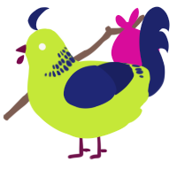 A lime and navy chicken with a neck-band pattern