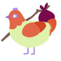 A apple and vermilion chicken with a head pattern
