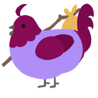 A lilac and wine chicken with a head pattern