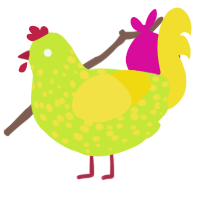 A lime and yellow chicken with a speckle pattern