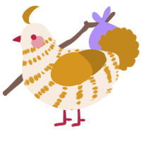A cream and ochre chicken with a bar pattern