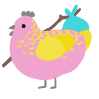 A pink and yellow chicken with a half-lace pattern