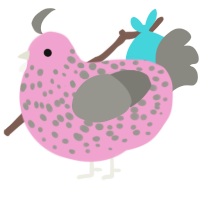 A pink and ash chicken with a speckle pattern