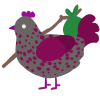 Relana, a grey and wine chicken with a speckle pattern
