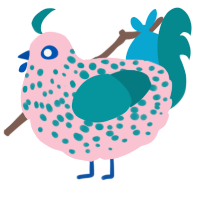 A rose and teal chicken with a speckle pattern