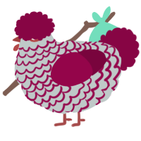 A silver and maroon chicken with a lace pattern
